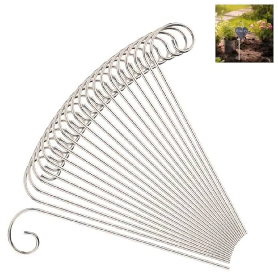 20Pack Silver Plant Label Hooks, Rust-Proof Garden Stake Markers, 30cm/11.81in Plant Sign Supports for Flowers, Planters, and C