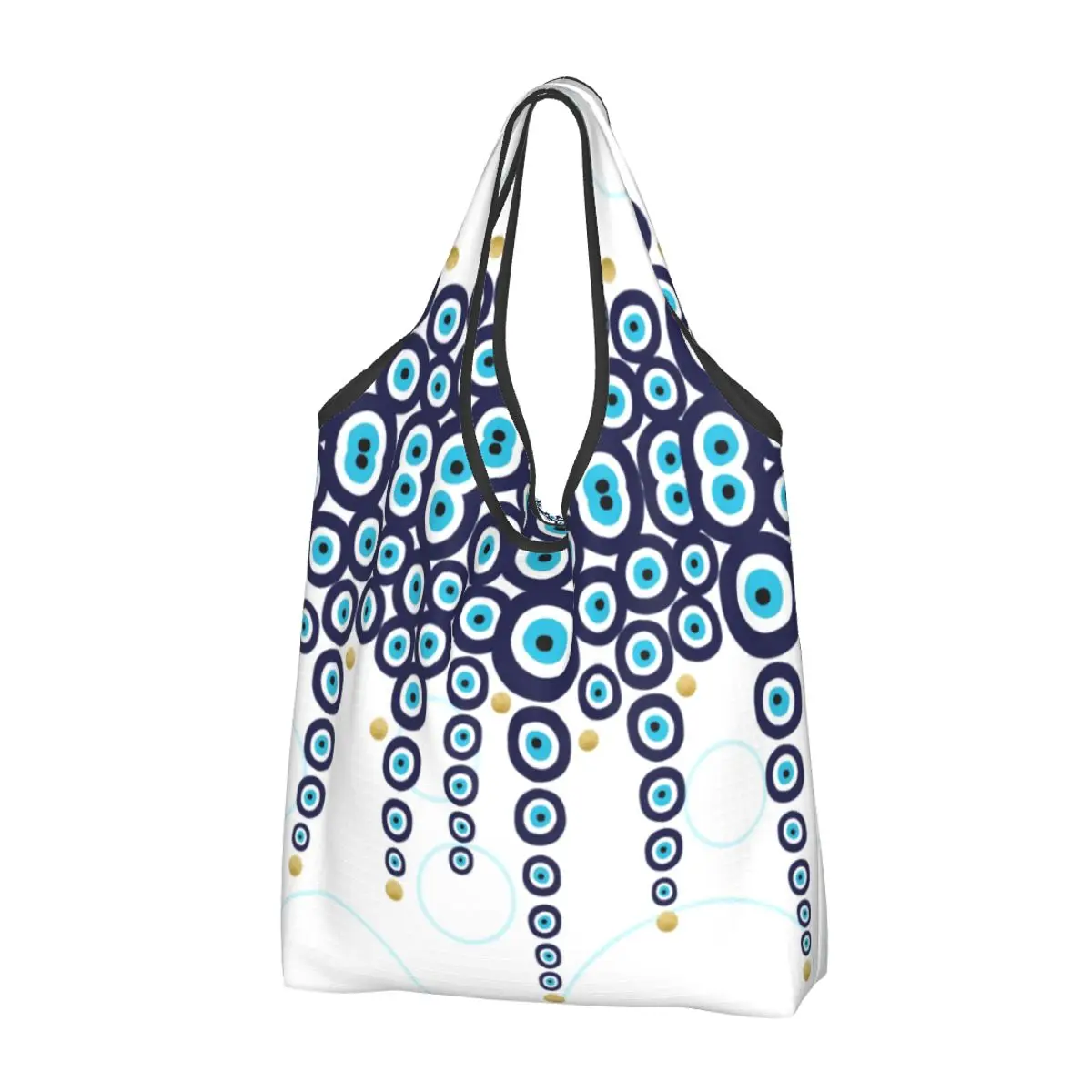 Evil Eye Hanging Beads In Blue And Gold Groceries Tote Shopping Bag Custom Nazar Hamsa Boho Shopper Shoulder Bags Handbags