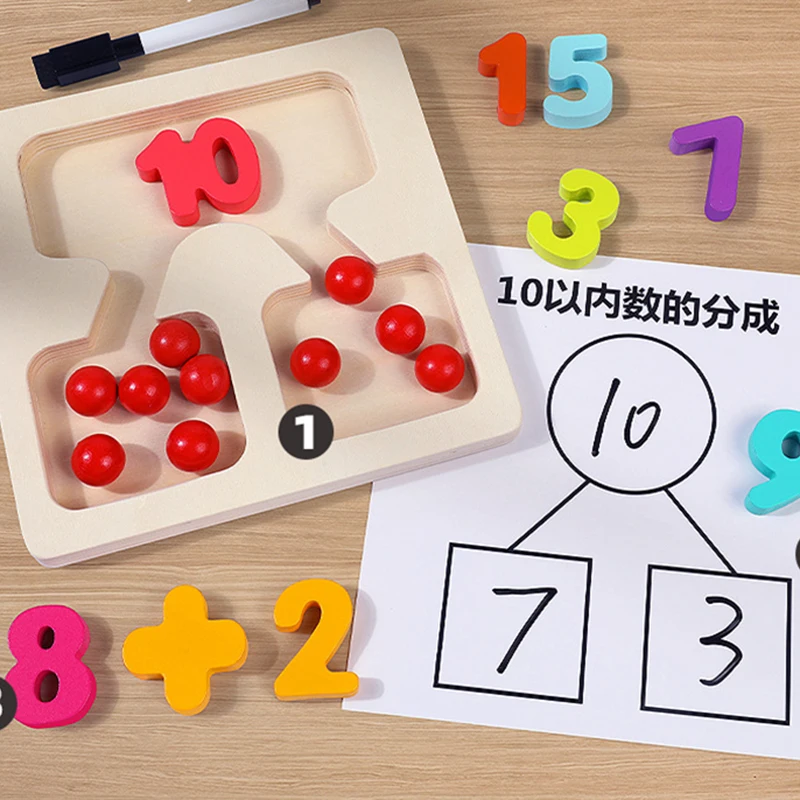 Montessori Kinderen Tellen Wiskunde Speelgoed Rekenkundige Optellen Aftrekken Leermiddel Met Antwoordblad Logisch Denken Leren