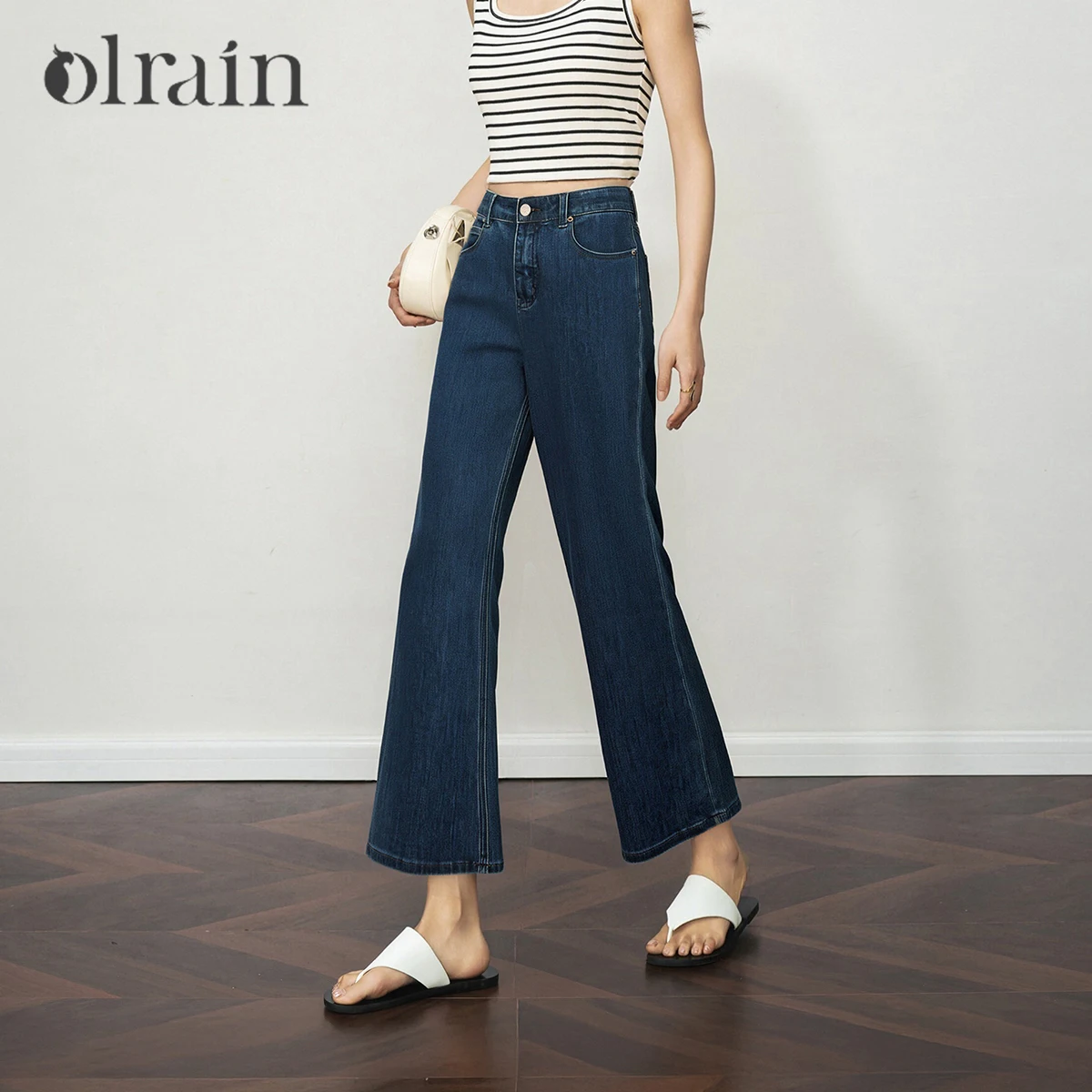 

OLrain Blue Flared Jeans Woman 2026 Autumn High Waist Bootcut Cusual Slim-Fit Jeans Fashion Pants Ladies Trousers O57QA000585