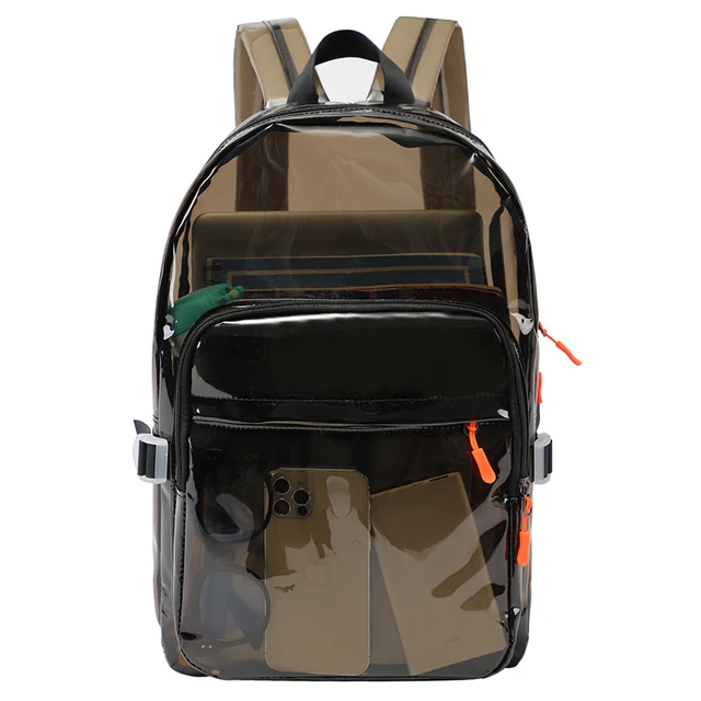 TINYAT Damskie przezroczyste, lekkie plecaki z PVC, z wieloma kieszeniami, wodoodporny laptop, przezroczysty tornister, sporty na świeżym powietrzu