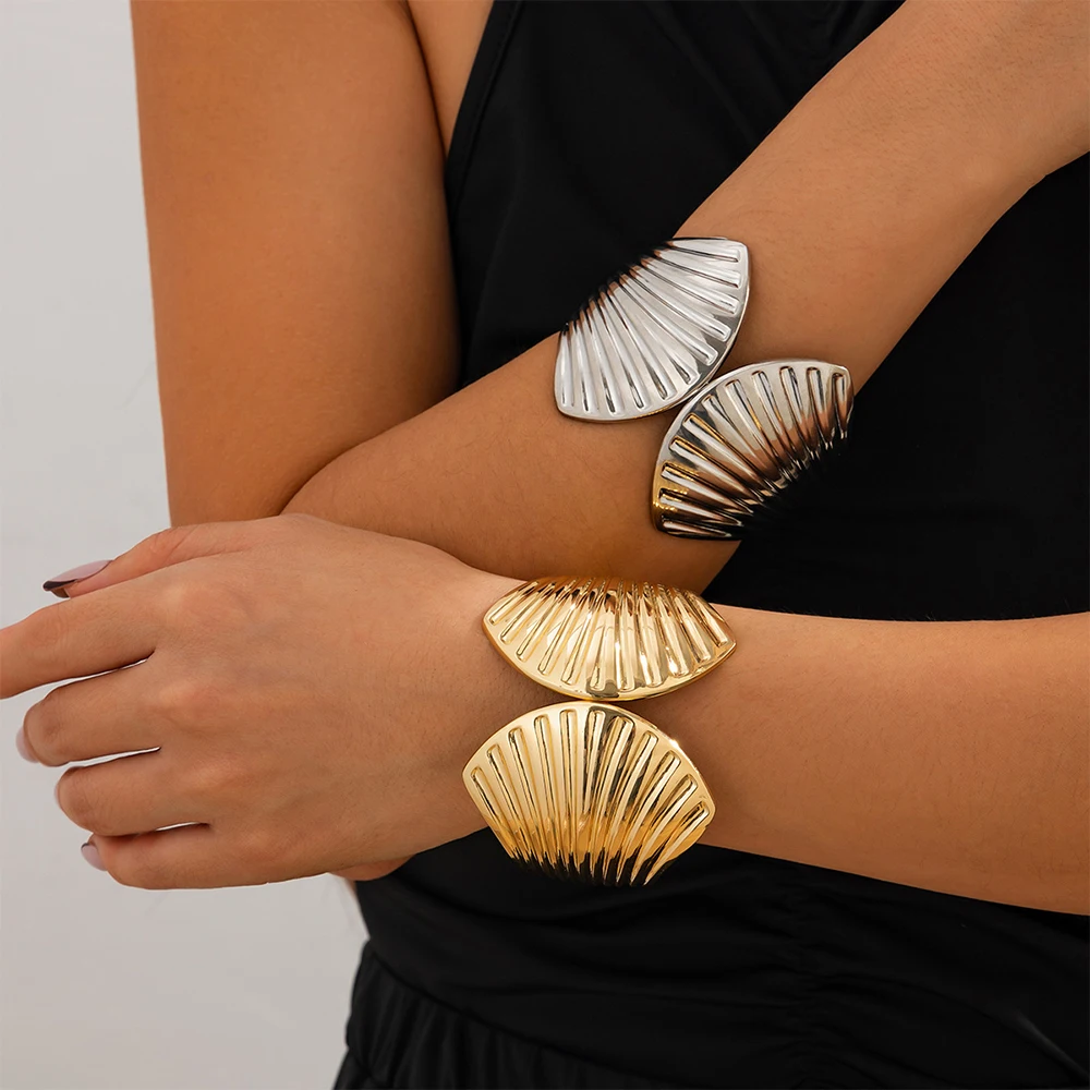 

Fashion Shell Design Cuff Bangle Bracelets for Women Gold Color Adjustable Bangle African Jewelry Wedding Gift Party Accessories