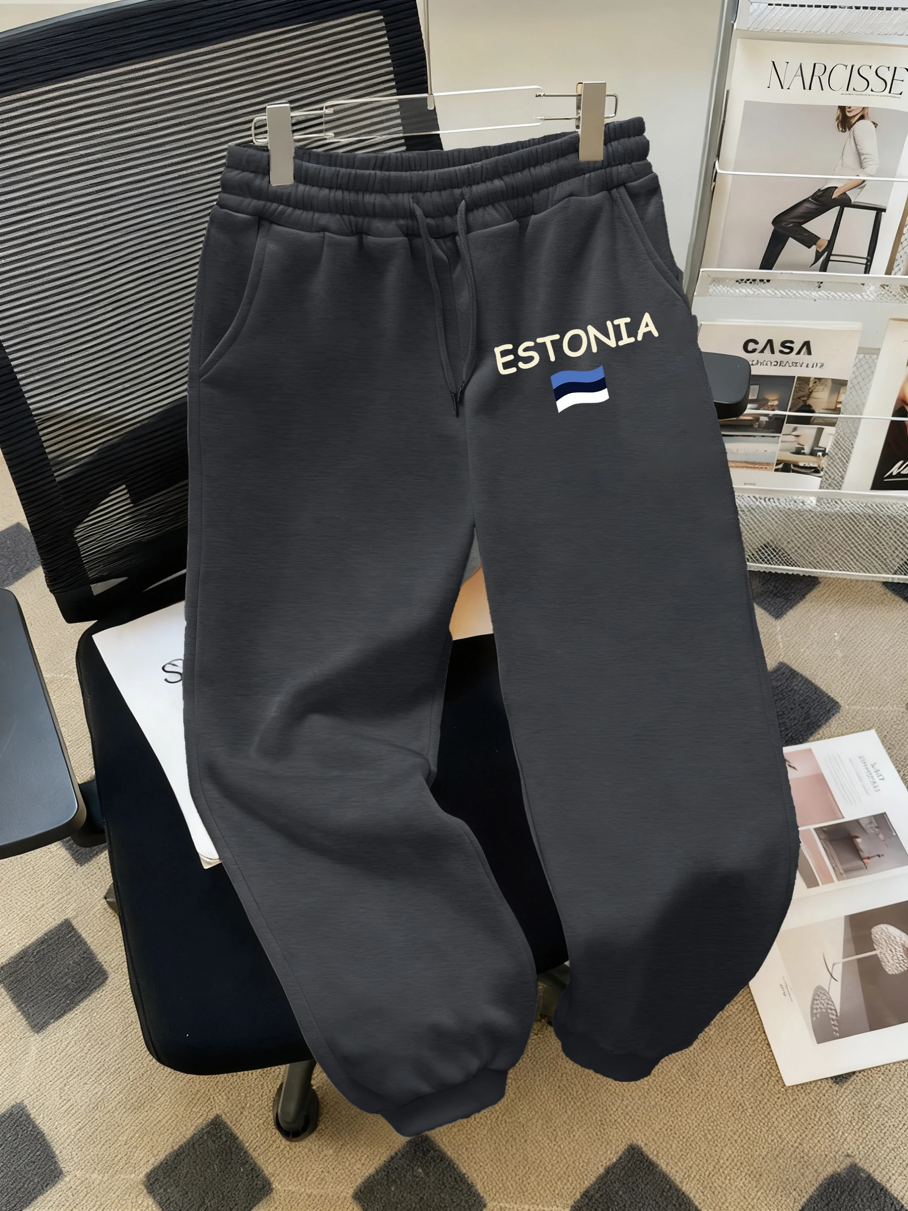 Estonie lettre et drapeau imprimer femmes pantalon de Jogging décontracté mode automne pantalons de survêtement poche pantalon chaud rue polaire pantalons de sport