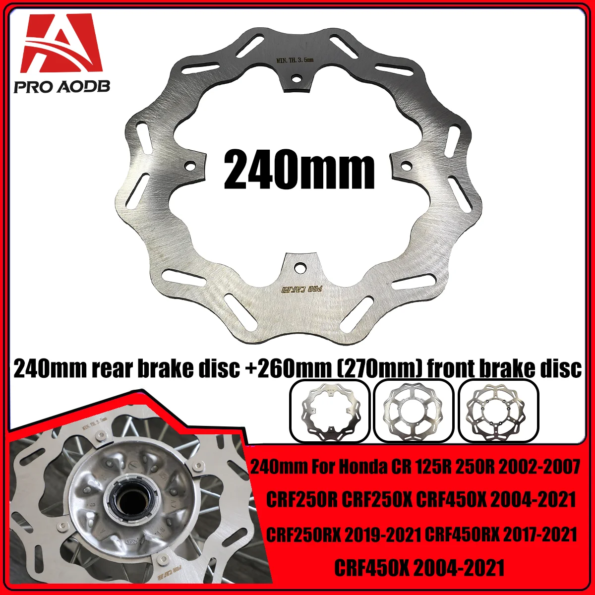 

270mm 260mm 240mm Front Rear Brake Disc Rotor For Honda CR125E CR125R 2002-2008 CRF250R CRF250X 2004-2021 CRF250X CRF250R 2020