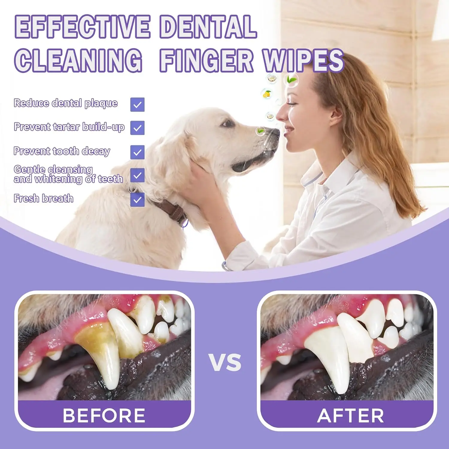 Teeth Cleaning Wipes for Dogs & Cats, Reduces Plaque & Freshens Breath Finger Wipes, Disposable Gentle Cleaning & Gum Care Pet W