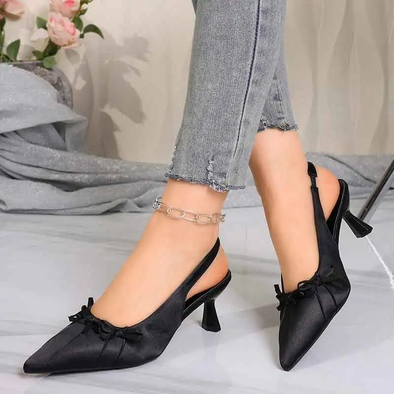 

Summer's new fashion: ring back belt, sexy banquet bow, women's shoes, pointed toe, comfortable solid color, elegant high-heeled