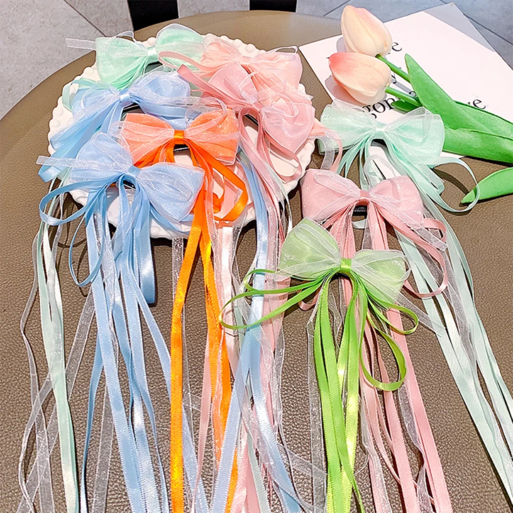 Long Bow Strap Hairpin New Hanfu Ornament Girls Hairpins Baby Weaving Headwear Chinese Style Hair Accessories Barrettes Kids