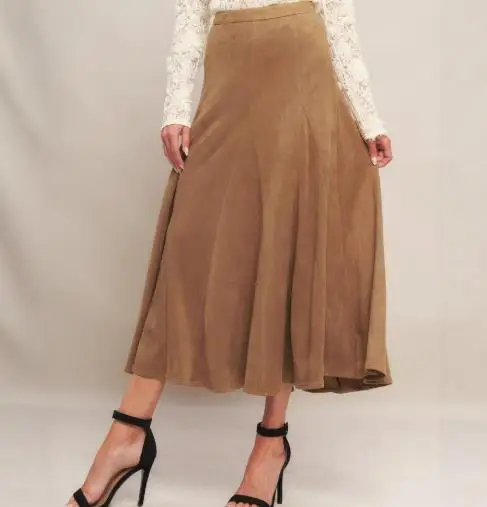 

2025 Autumn and Winter New Versatile High Waist Slimming A-Line Skirt, Fashionable Suede Half Skirt, Mid Length Skirt