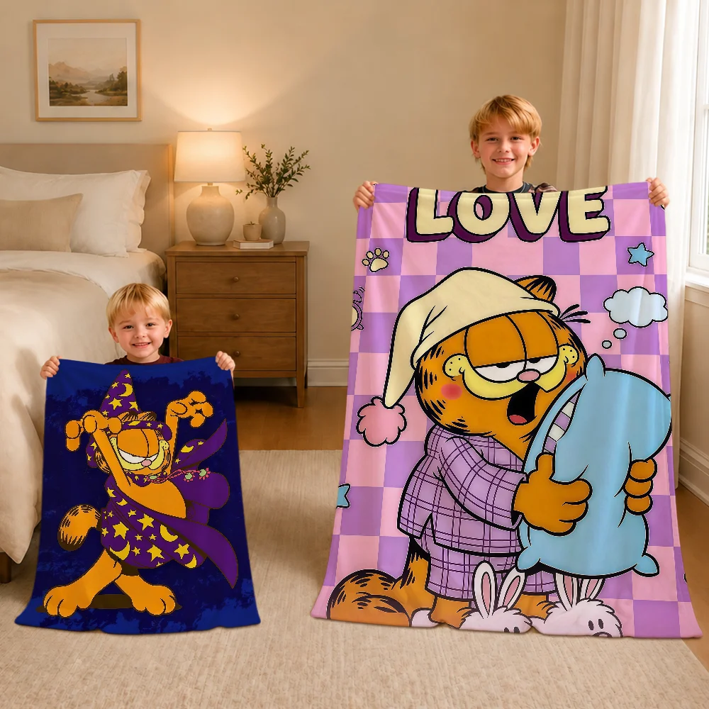 Cute Fun Christmas Art Birthday Warm Soft Plush Blanket Sofa Living Room Nap Home Bedroom G-G-GarfieldS-S Gift Flannel Pet Hogar