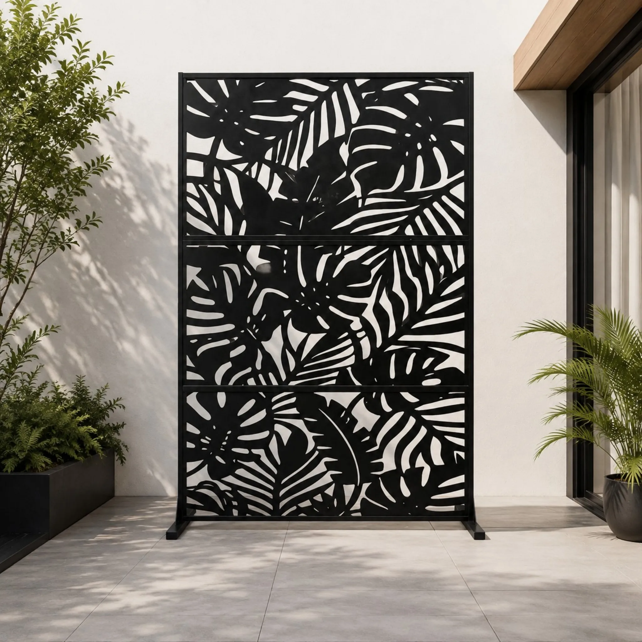 Upgrade Tall & Wide Free Standing Metal Privacy Screen, Outdoor Decorative Privacy Partition, Metal Room Divider for Patio Balcony Backyard Garden, Multiple Patterns Available