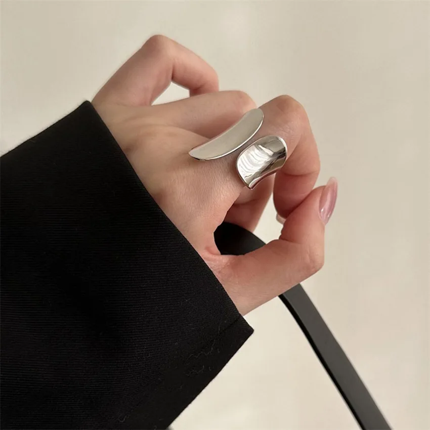 VENTFILLE 925 Sterling Silver Ring For Women Gift Irregular Wide and Narrow Geometric Punk Hiphop Jewelry Accessories Wholesale