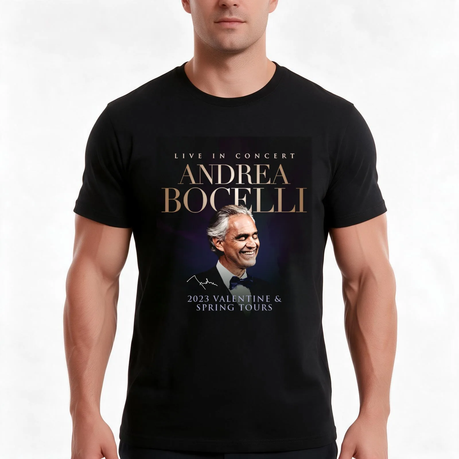 Andrea Bocelli 2023 Valentine & Spring Tours with Signature T-Shirt, Summer Casual Cotton Tee, Oversized Streetwear Tops