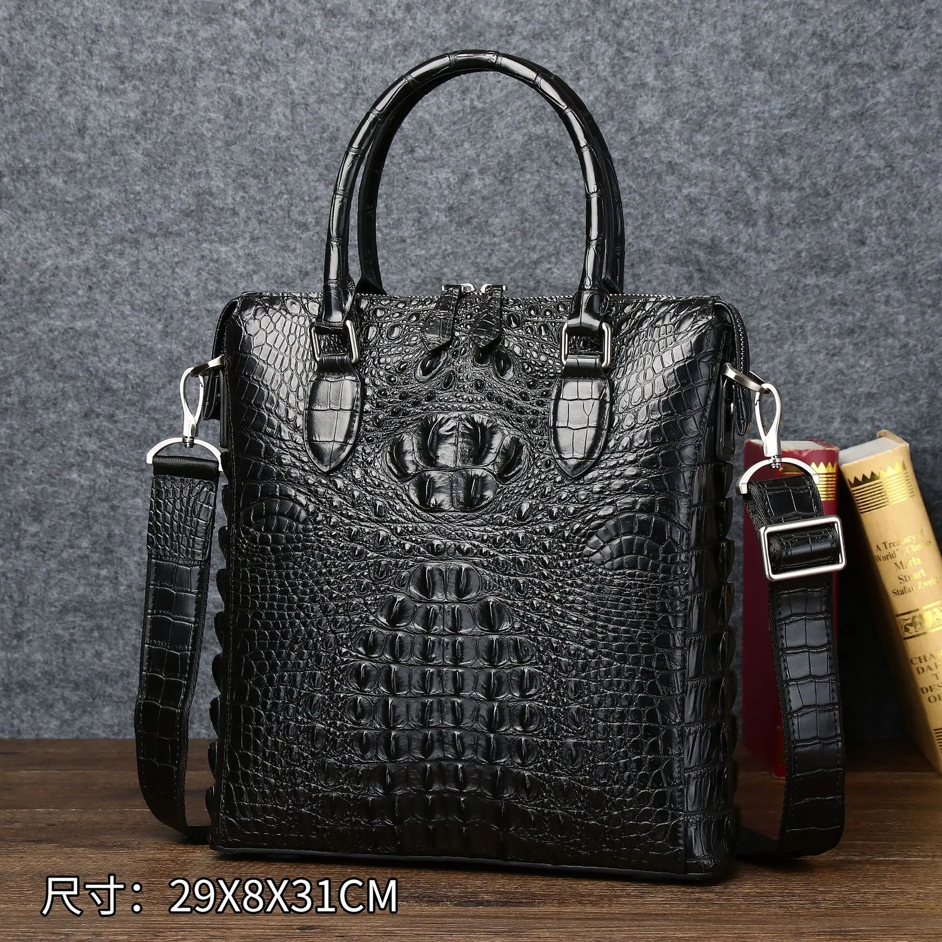 

Crocodile Bone Pattern Fashionable Leather Briefcase Business Office File Handheld Large Capacity High-end Men's Single Shoulder