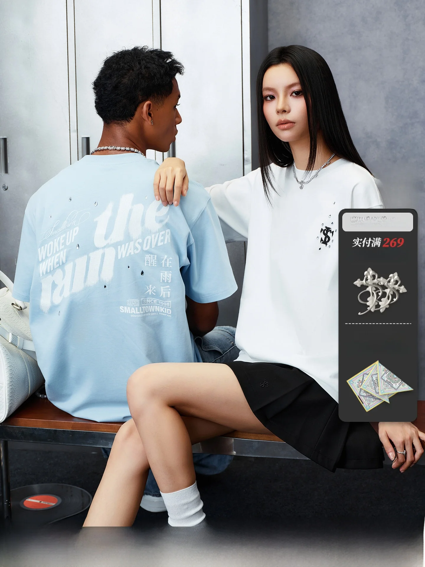 STK SmallTownKid Waterdrop Rhinestone Short Sleeve Versatile Top T-Shirt Breathable Cotton Summer Fashion for All