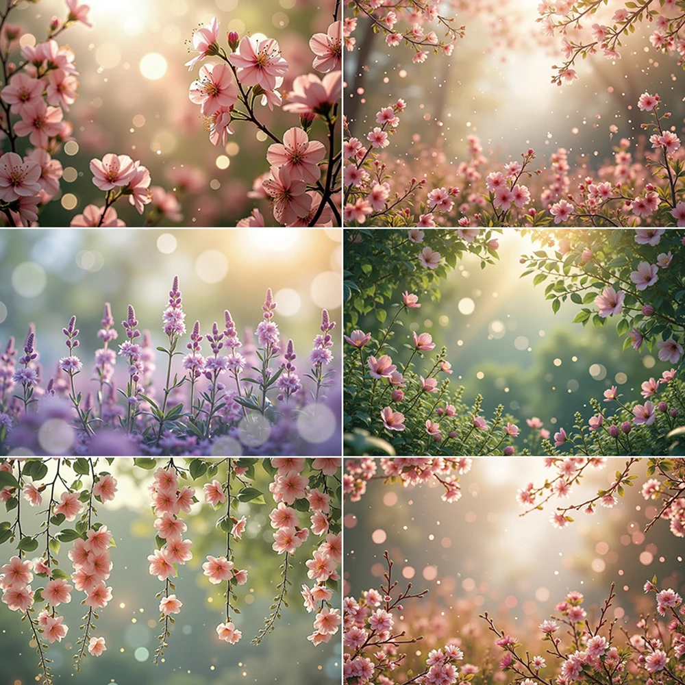 

MOON.QG Spring Flower Grass Wall Photography Background Floral Blossom Green Branch Backdrop Home Decor Photo Studio Photobooth