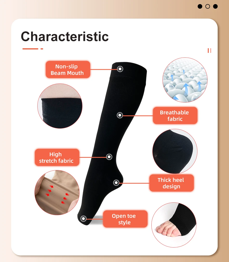 Legbeauty Medizinische kniehohe Kompressionsstrümpfe mit offenem Zehenbereich, Klasse 3, 30–40 mmHg, Wadenstützsocken in Übergröße, abgestufter Druck – Detail 4