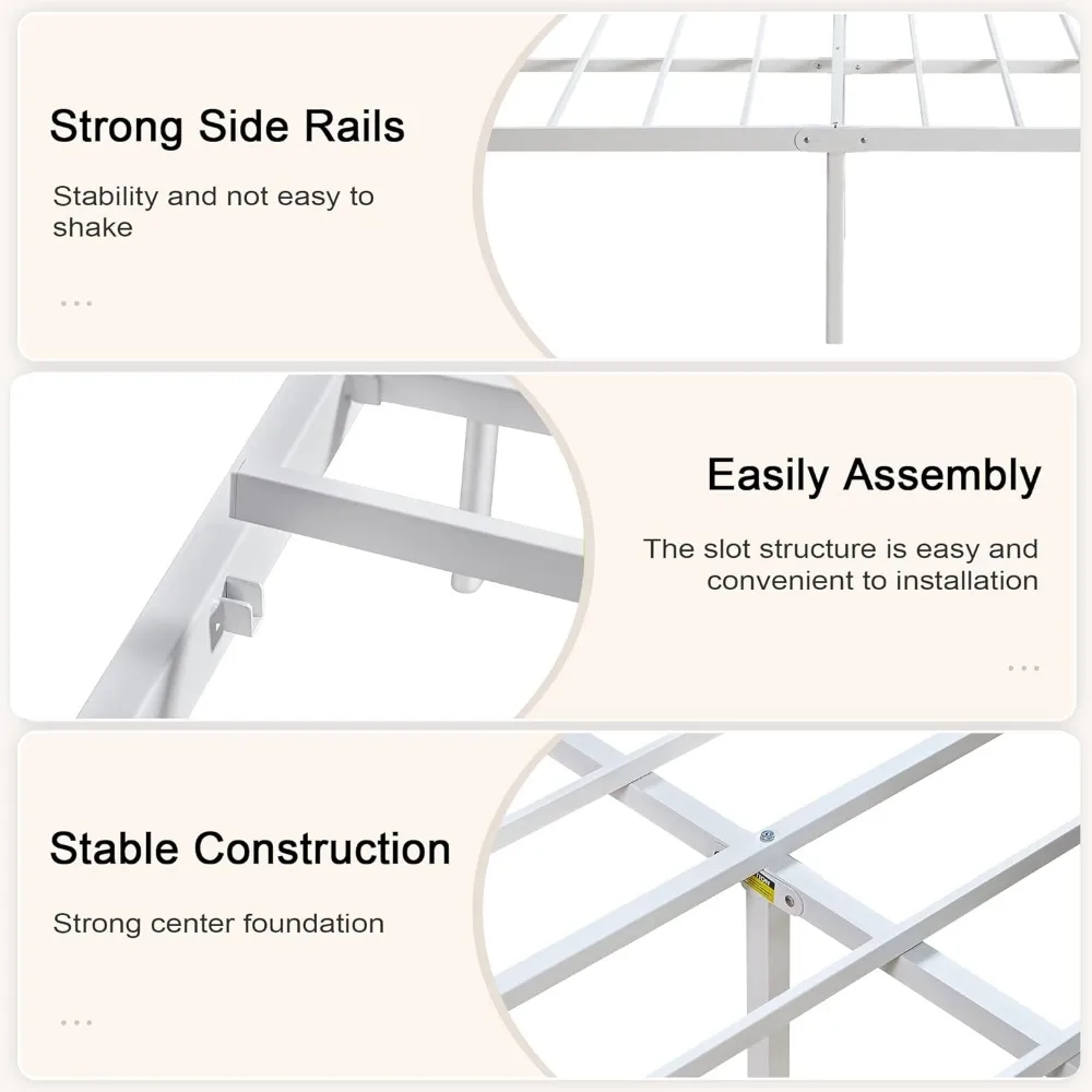 Marco de cama de tamaño completo con cabecero, plataforma resistente con listones de Metal fuertes, sin resorte de caja necesario, fácil montaje, blanco puro