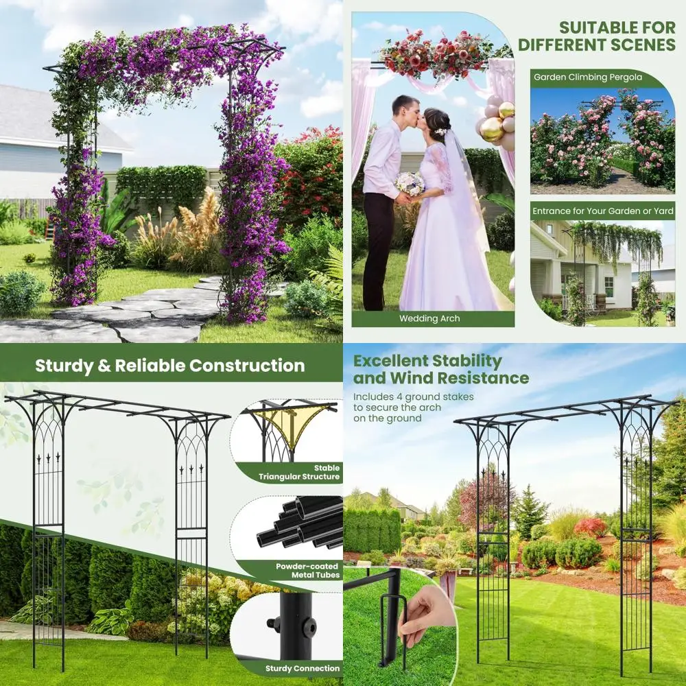 

Sturdy Metal Garden Arch with Trellis for Outdoor Use, 81 Climbing Plant Support, Heavy-Duty Rust-Resistant Steel Structure with