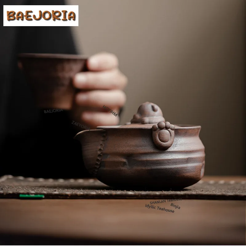 BAEJORIA 150ML Handmade Old Rock Mud Gaiwan Japanese Little Bear Ceramic Tea Tureen Tea Maker Cover Bowl For Kung Fu Tea Craft