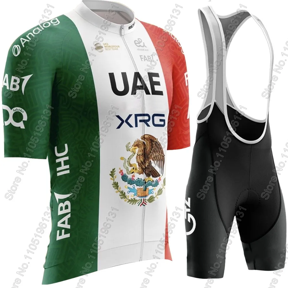 Conjunto de Jersey de ciclismo del equipo de los Emiratos Árabes Unidos, México 2026, ropa de campeón de manga corta, camisas para bicicleta de carretera, traje, pantalones cortos con pechera, ropa de montaña, Maillot
