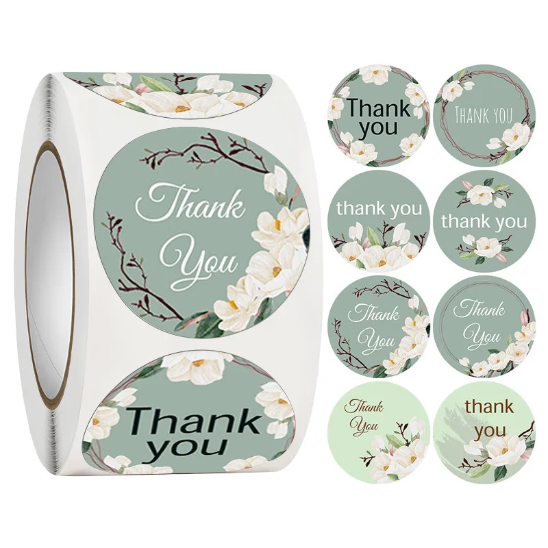 100-500PCS New Thank You Stickers for Business Small Flowers Packing Stickers Roll Rolling Stickers Home Made Sticker Pack