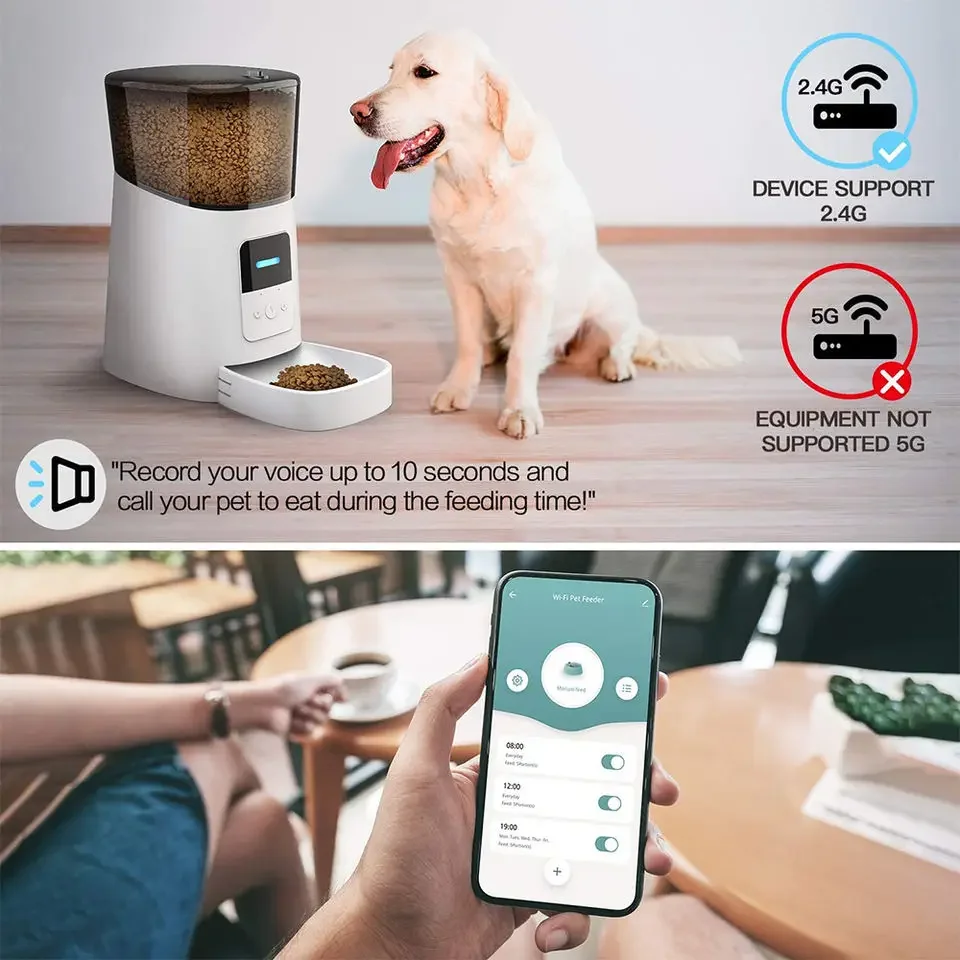 Multifunctional Dog Cat Smart Pet Feeder Wifi Mobile Phone App Remote Control Microchip Automatic Pet Feeder With 6L