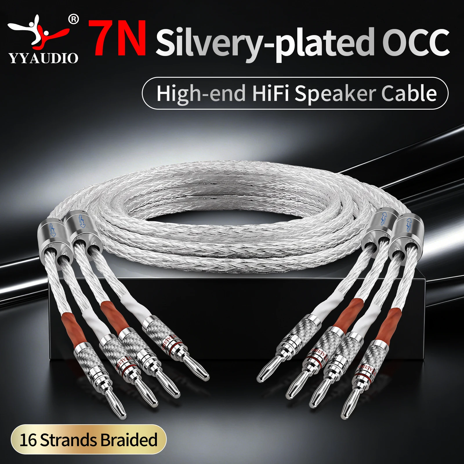 YYAUDIO 7N Silver Plated Single Crystal Copper Speaker Cable Audiophile HiFi Main Speaker Wire Banana Plug Audio Connection Cord