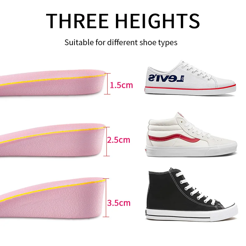 Hard Breathable Memory Foam Pink Height Increase Insole Heel Lifting Inserts Shoe Lifts Shoe Pads Elevator Insoles for Women