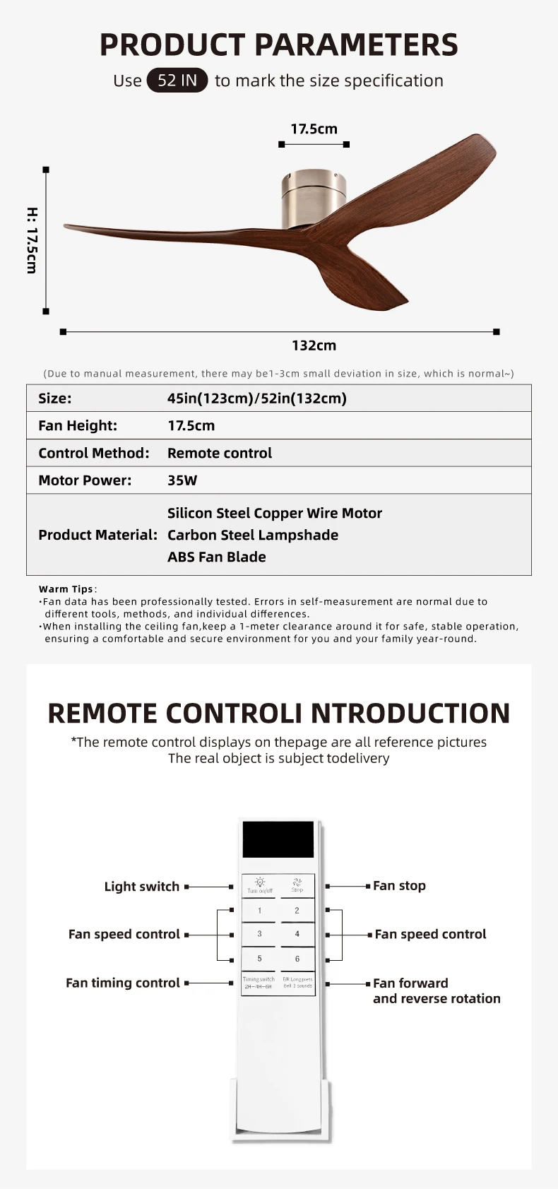 FUMANJIA 52-Inch Industrial Retro Ceiling Fan for Home with Remote — detail 5