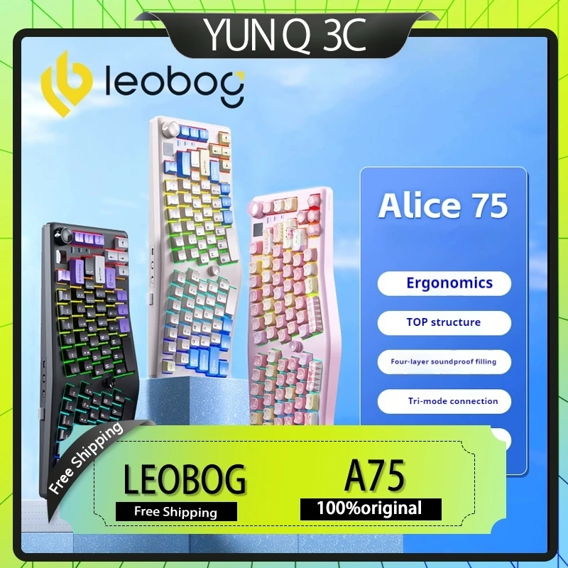 

Механическая клавиатура LEOBOG A75, индивидуальная механическая клавиатура Alice, верхняя структура, беспроводная игровая клавиатура с возможностью горячей замены, Bluetooth