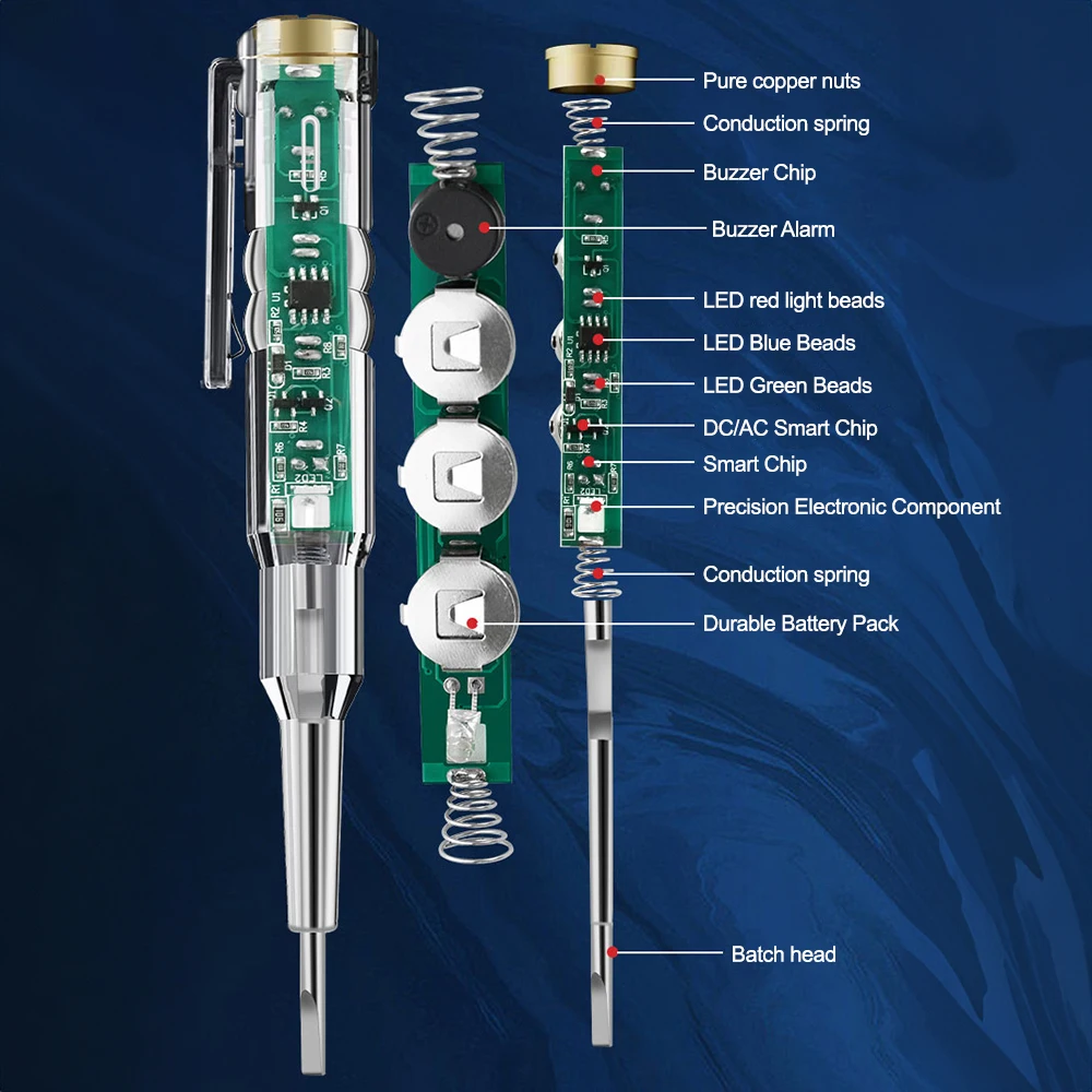 Voltagem Tester Pen, Voltímetro Inteligente, Indução Detector De Potência, Circuito Buzzer, Chave De Fenda Elétrica, Indicador, AC 24 a 250V