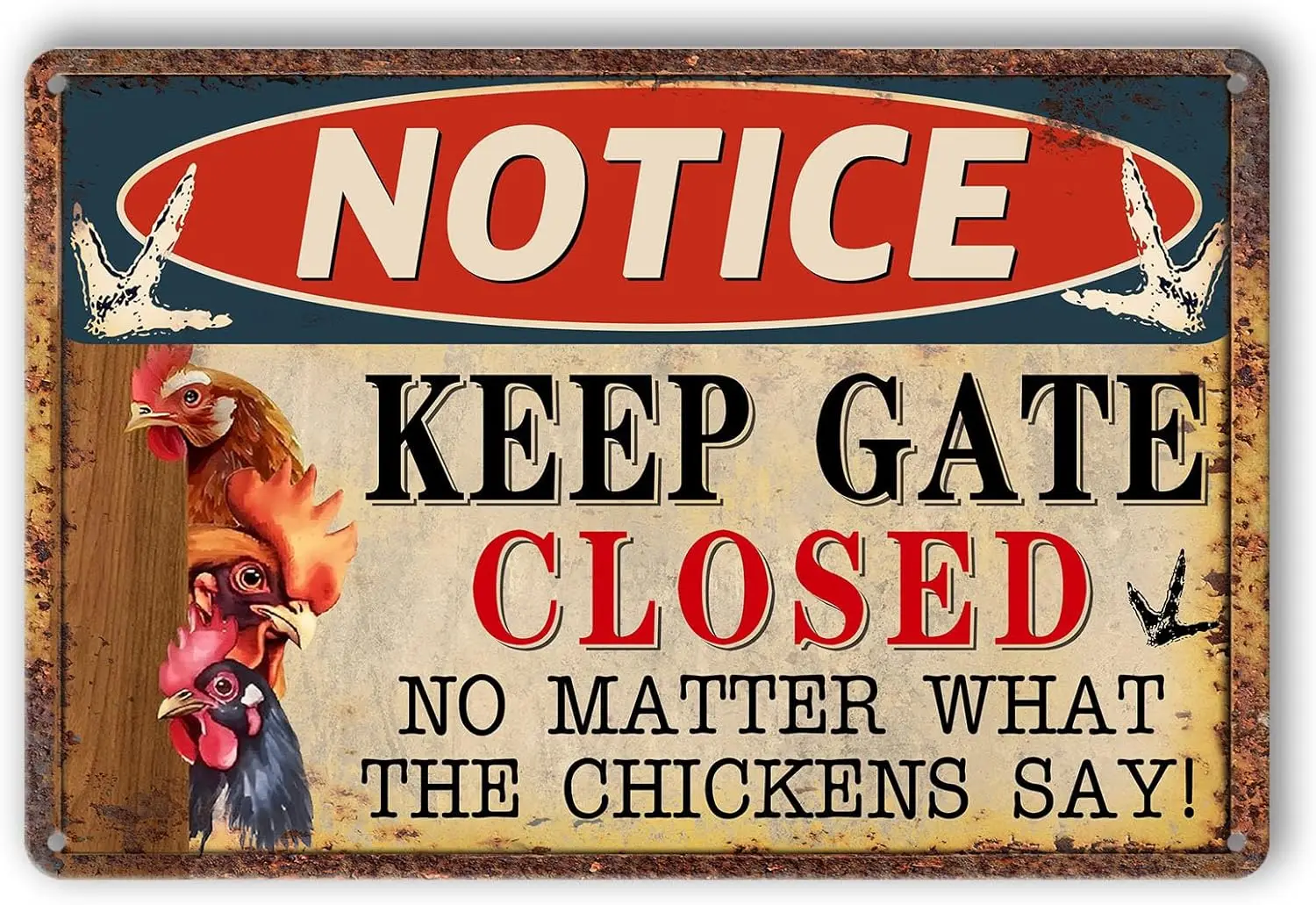 Keep Gate Closed Signs - Funny Chicken Accessories for Coops Metal Signs,