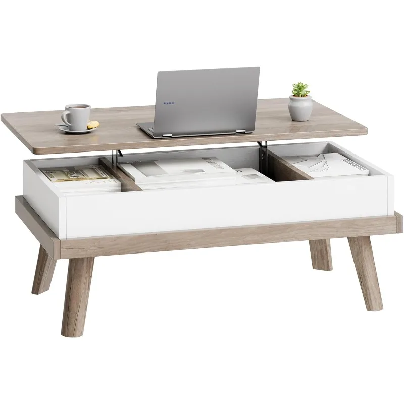

Coffee Table, Lift-Up Coffee Table for Living Room, Small Lift-Up Wooden Dining Room Center Table with Storage Shelves a