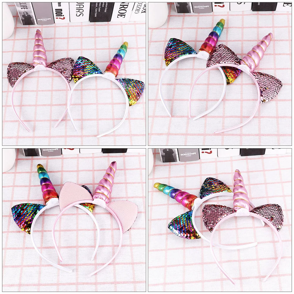 Unicorn Headband Birthday Headpieces Party Headwear Kids Hair Cosplay Headdress Cartoon Hoop Bands