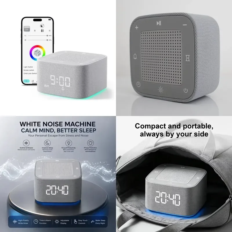 White Noise Speaker with Mobile APP Remote Control Multiple Natural Soothing Sounds Rechargeable Sleep Sound Speaker