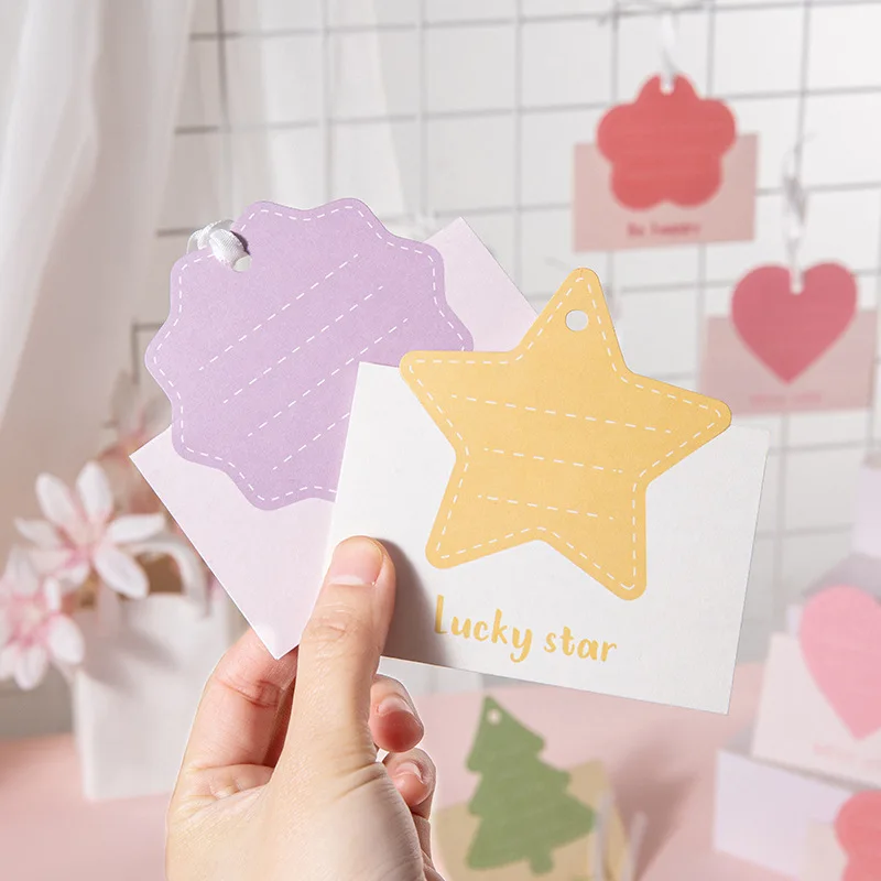 10pcs New Lucky Star Cards Heart Tree Heart Writing Folding Card for Baby Shower, Bridal Shower Wedding Small Business Package