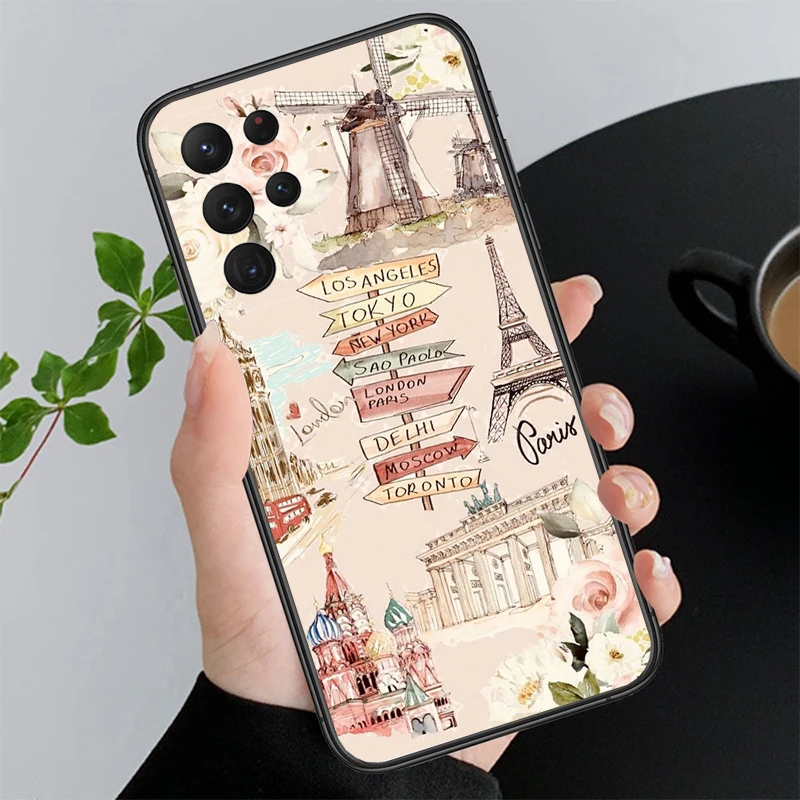 Travel New York London Phone Case For S24 S23 S22 S21 S20 Ultra S20 S22 S21 S23 S20 FE S24 Plus