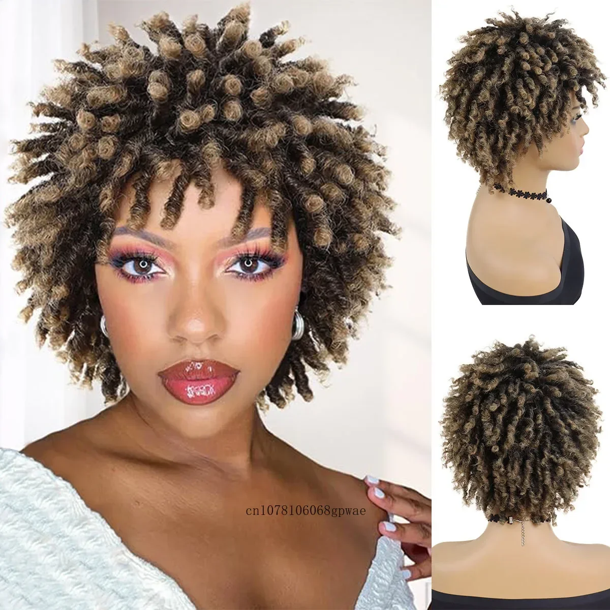 Synthetic Dreadlock Full Wig for Black Women Short Braided Ombre Blonde Wigs Faux Locs Hair Afro Curly Wig Daily Costume Party