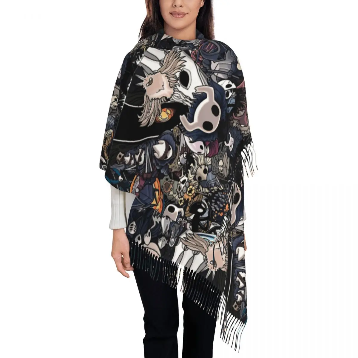 

Женский шарф с кисточкой Hollow Knight Silksong, длинная зимняя теплая шаль и накидка, игровые подарки, шарфы из пашмины