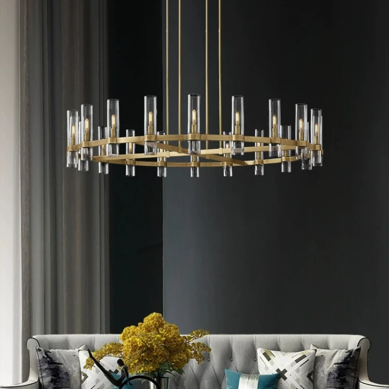 

Living room creative Nordic copper natural glass cover dining room light luxury art chandelier