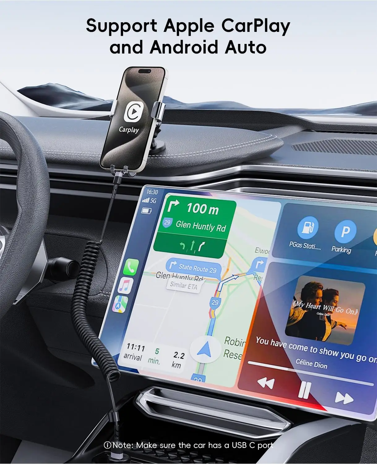 2 Pack USB to Type C Cable Coiled Charger Cord CarPlay & Android Auto for iPhone 17/16/15/Plus/Pro Max/Samsung Galaxy S23