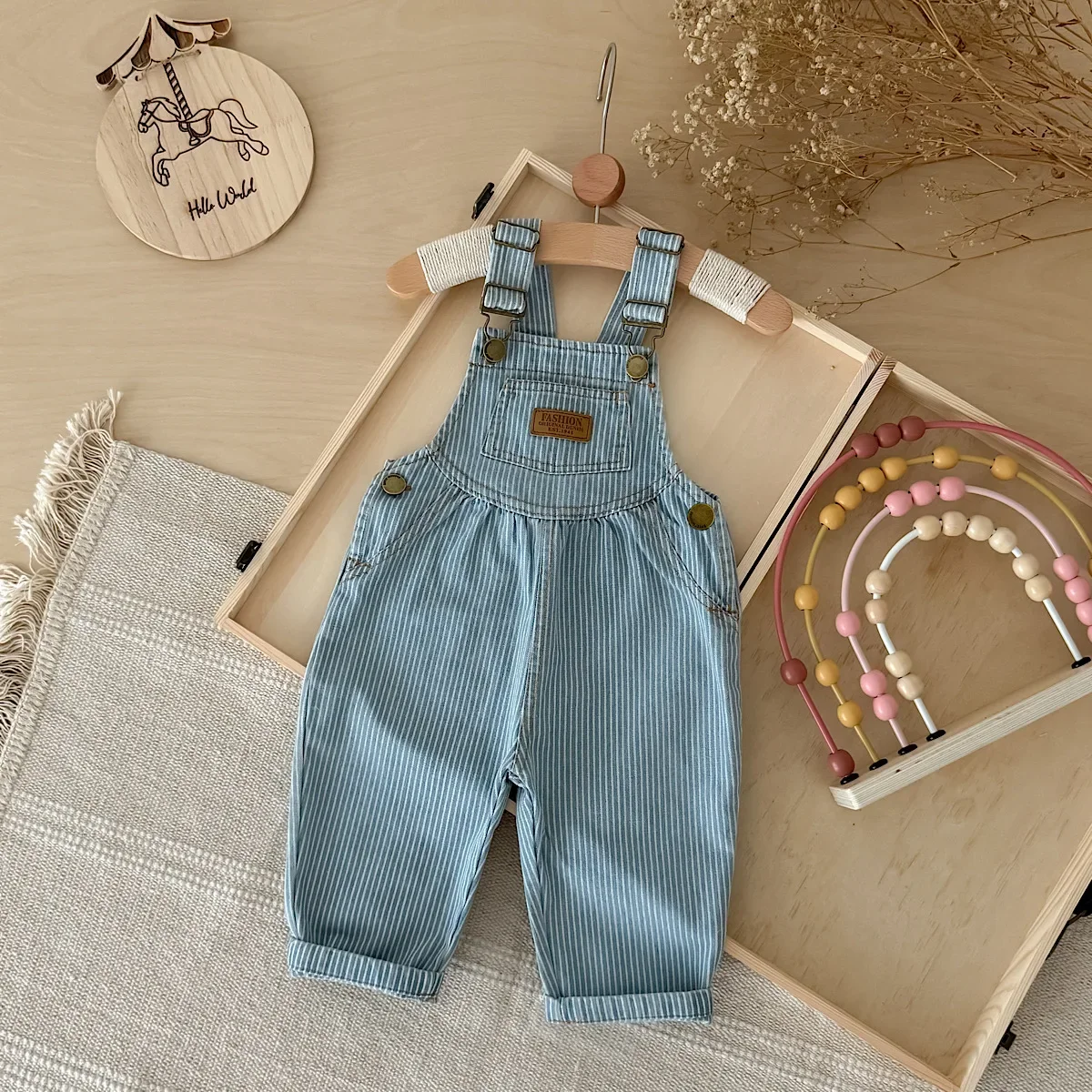 Baby Striped Denim Overalls Spring Autumn Toddler Vintage Vertical Strap Pants Infant Casual Jumpsuit Trousers