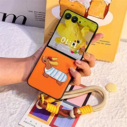 Cute Blue Lattice Dachshund Orange Hand Strap Phone Case for Motorola Razr 40 50 60 Ultra 60Pro Razr Plus 2023 2024 2025 Cover