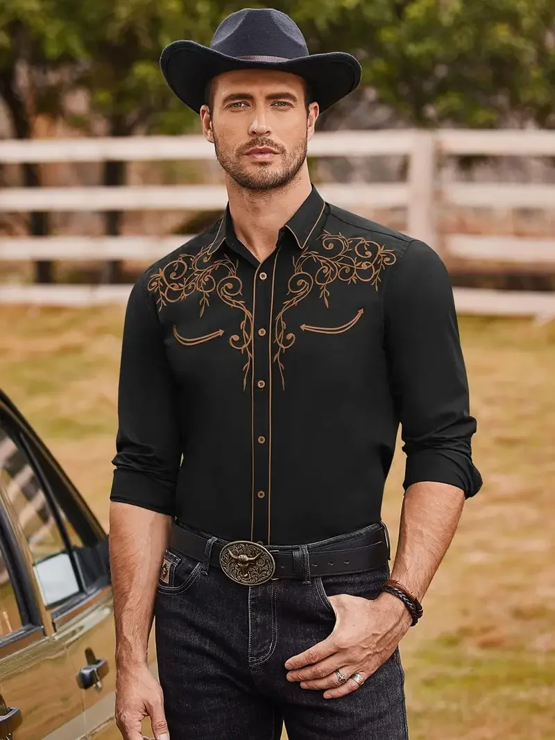 2024 men\'s new hot selling elegant high-end luxury printed shirt slim fit casual button long sleeved shirt