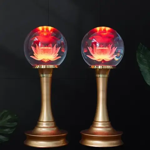 부처님 오퍼링 램프, 크리스탈 볼 LED 연꽃 램프, 7 색 그라데이션 유리 기도 램프, 불교 장식, 플러그, 1 개
