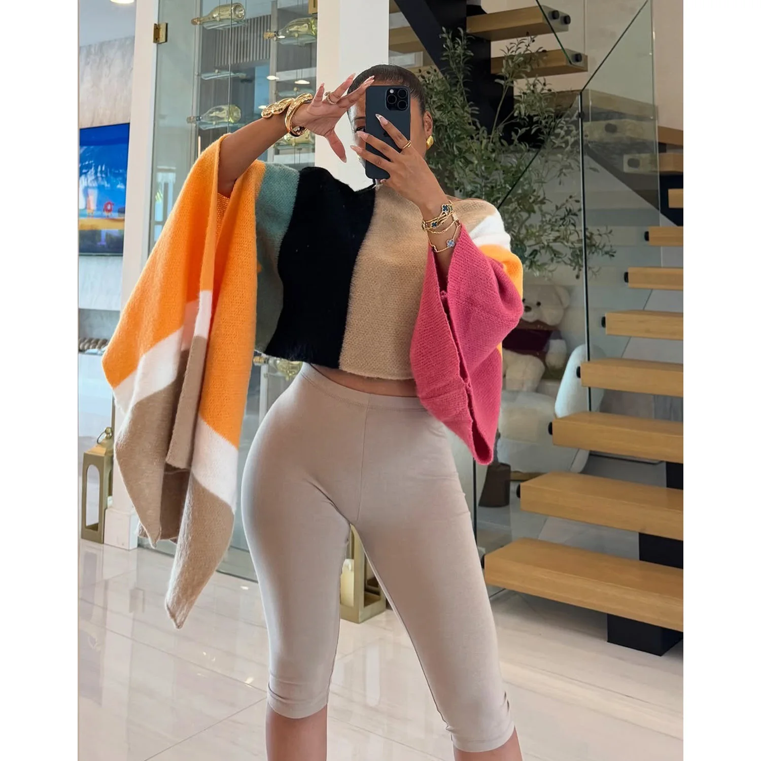 

Knitted Sweaters Tops Women Sweatshirt 2025 Fall Winter Clothes Girls Knit Elegant Crop Elegant Retro Sexy Tops Striped Cover Up