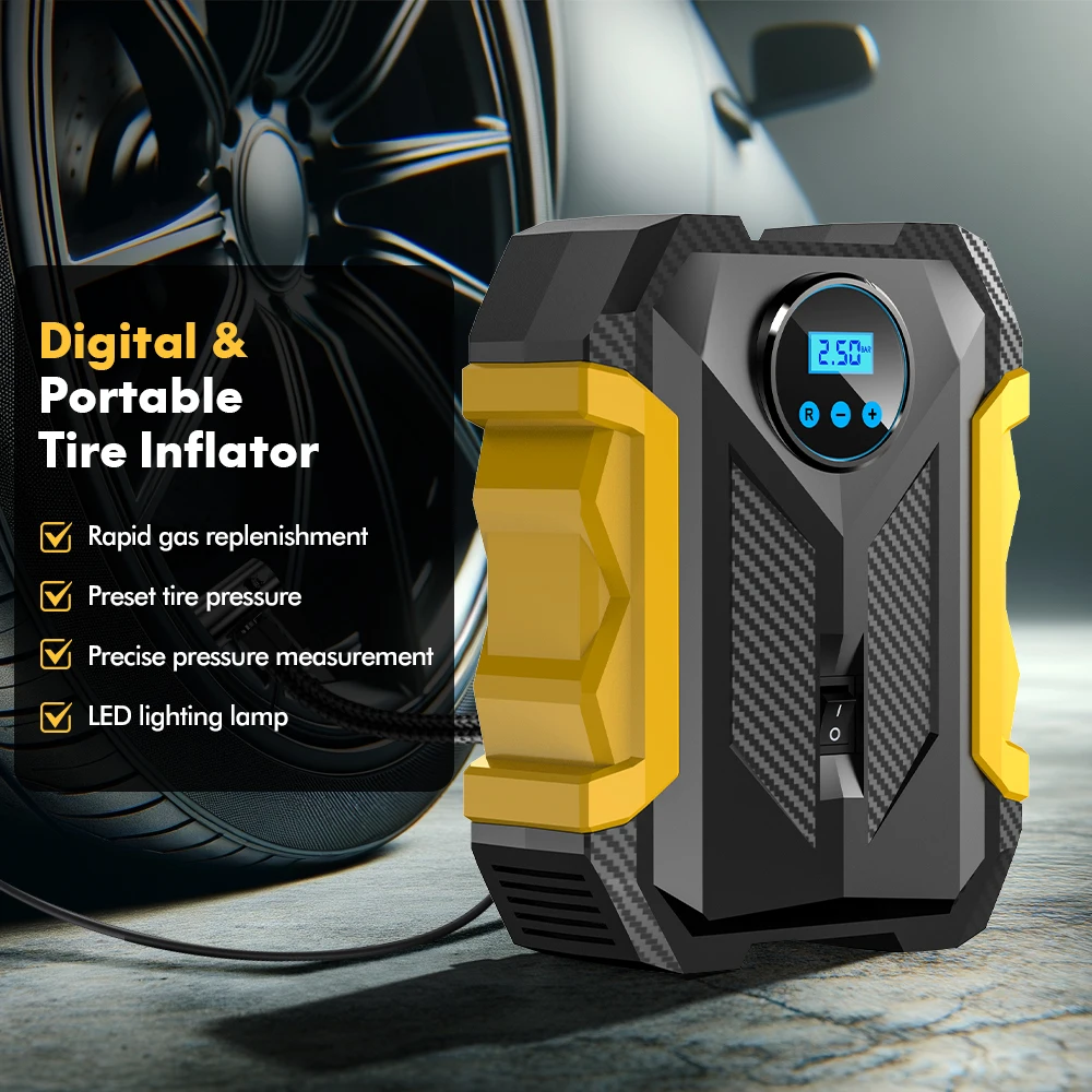 Carsun 150Psi 12V Inflator: Digital Display, Led Light, Smart Tire Pressure, 3m Cord - for Cars, Bikes, Balls