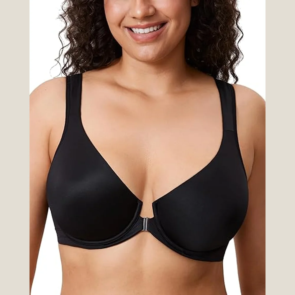 Women Front Closure Underwire Bra Plus Size Back Support Bra Smooth Back Posture Corrector Everyday Comfort Bra for Large Bust