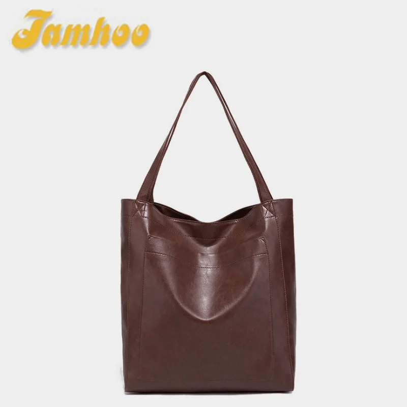 Jamhoo Retro Advanced Sense Large Capacity Women's Tote Bag High Quality Oiled Waxed PU Leather Shoulder Bags Luxury Handbags