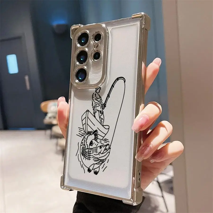 Custodia protettiva per telefono per Samsung Galaxy S23 S24 S20 FE S25 Edge S21 Plus S22 Ultra Line Fishing Man